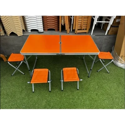 BUĞZ Katlanabilir Alüminyum Kamp Masa 4lü Tabure Seti