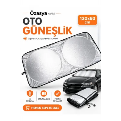BUĞZ Katlanabilir Araç Ön Cam Güneşliği 150x70cm Isı ve Işık Yalıtımlı Yazlık Aksesuar