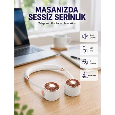 BUĞZ Katlanabilir Asılabilir Mini Fan USB Şarjlı 3 Kademeli Sessiz