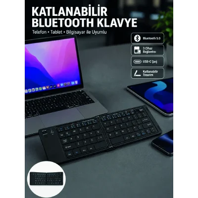 BUĞZ Katlanabilir Bluetooth Klavye 3 Cihaz Bağlantılı Kablosuz Taşınabilir Klavye
