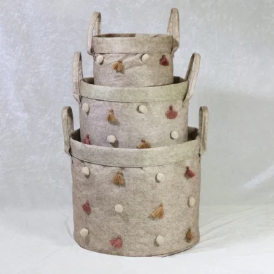  Katlanabilir Çok Amaçlı Ponponlu Yuvarlak Düzenleyici Saklama Kutusu Organizer Keçe Set