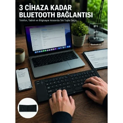 BUĞZ Katlanır Bluetooth Klavye Telefon Tablet Laptop Uyumlu Kablosuz Klavye