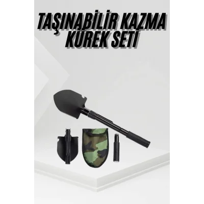 BUĞZ Katlanır Portatif Kazma Kürek Seti Portatif Çelik Taşıma Çantalı Pusulalı