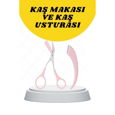 BUĞZ Kavisli Kaş Düzeltici Seti Kaş Makası ve Kaş Usturası Paslanmaz Çelik Bıçaklı