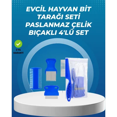 BUĞZ Kedi, Köpek ve Küçük Hayvanlar İçin 4 Parça Ergonomik Tarak Takımı