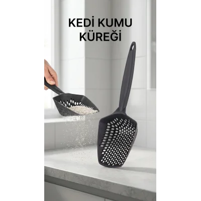 BUĞZ Kedi Kumu Eleme Küreği Yumuşak Sap ve Dar Kenar Tasarımıyla Temizlik İçin Uygun