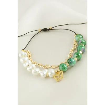  Kelebek İnci Boncuk Zincirli Bileklik