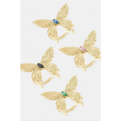 BUĞZ Kelebek Kristal Taşlı Metal Yüzük