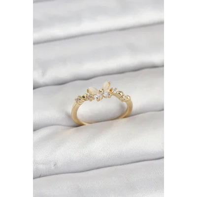 BUĞZ Kelebek Model Gold Renk Pirinç Kadın Yüzük