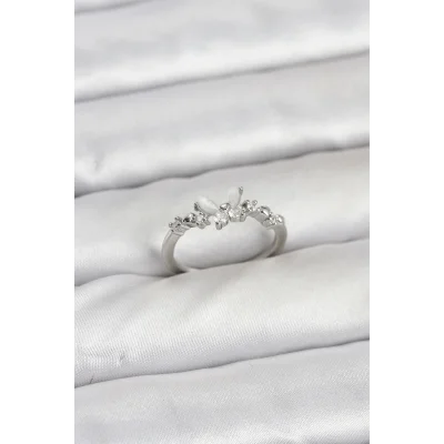 BUĞZ Kelebek Model Gümüş Renk Pirinç Kadın Yüzük