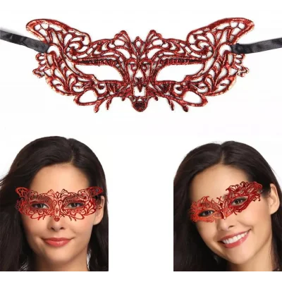 BUĞZ Kırmızı Dantel Masquerade Maskesi 9 No Bx40