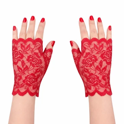 BUĞZ Kırmızı Dantel Parmaksız Kısa Eldiven