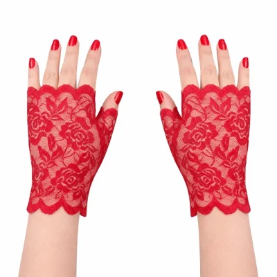 BUĞZ Kırmızı Dantel Parmaksız Kısa Eldiven