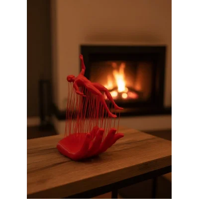 BUĞZ Kırmızı El ve İnsan Figürü Dekoratif Biblo Salon Ofis Raf ve Konsol Üstü İçin 12x18 cm