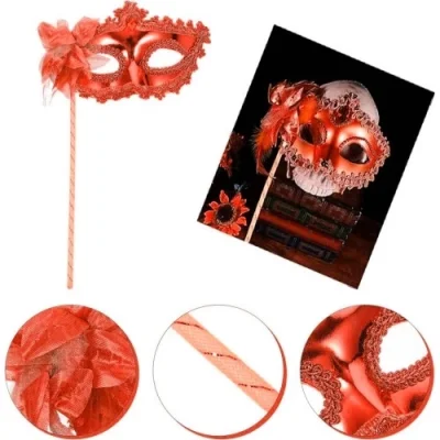  Kırmızı Işıltılı Tutmalı Fotoğraf Çekimi Maskesi