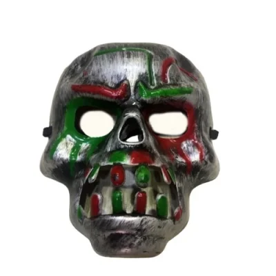  Kırmızı Kan Şeritli Dişli Dracula Kuru Kafa Maskesi Gri Renk
