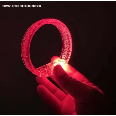  Kırmızı Led Işıklı Baskı Yapılabilen Pilli Bileklik Bilezik 1,5 cm Genişlik