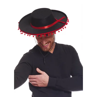 BUĞZ Kırmızı Ponponlu Siyah Renk Yetişkin İspanyol Şapkası - Lisinya