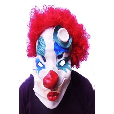 BUĞZ Kırmızı Renk Afro Bonus Peruklu Palyaço Lateks Et Maske