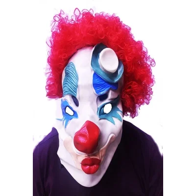 BUĞZ Kırmızı Renk Afro Bonus Peruklu Palyaço Lateks Et Maske