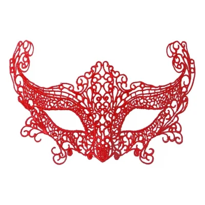  Kırmızı Renk Dantel Örgü İşlemeli Parti Maskesi Model 3
