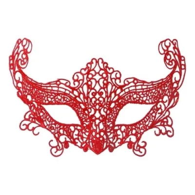  Kırmızı Renk Dantel Örgü İşlemeli Parti Maskesi Model 3