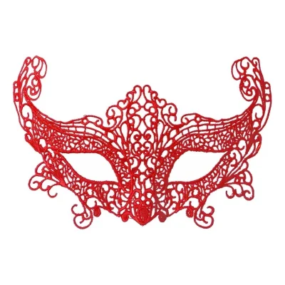 BUĞZ Kırmızı Renk Dantel Örgü İşlemeli Parti Maskesi Model 3