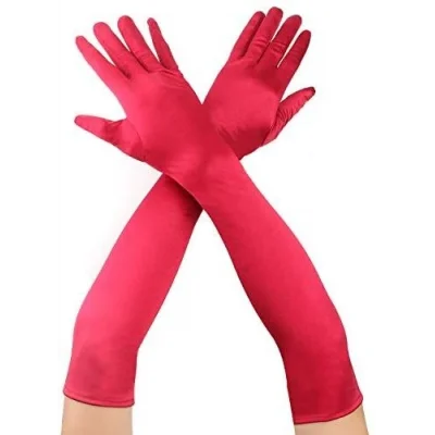 BUĞZ Kırmızı Renk Dirseğe Kadar Uzun Kumaş Eldiven 40 cm