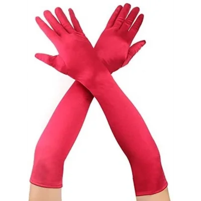 BUĞZ Kırmızı Renk Dirseğe Kadar Uzun Kumaş Eldiven 40 Cm Bx40