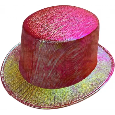  Kırmızı Renk Işıltılı Hologram Kumaş Kaplama Fötr Silindir Şapka Yetişkin Boy