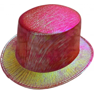 BUĞZ Kırmızı Renk Işıltılı Hologram Kumaş Kaplama Fötr Silindir Şapka Yetişkin Boy