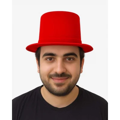 BUĞZ Kırmızı Renk Plastik Nubuk Kadife Flok Kaplama Fötr Şapka 11 cm