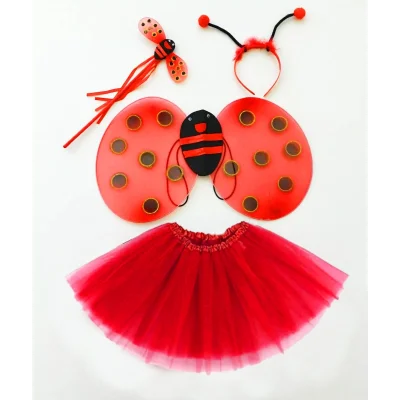 BUĞZ Kırmızı Uğur Böceği Kostüm Seti - Tütü, Kanat, Taç, Asa