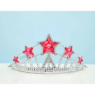  Kırmızı Yıldız Taşlı Plastik Kraliçe Prenses Elsa Tacı Çocuk Boy