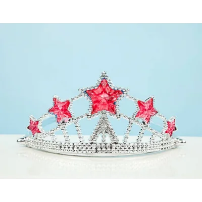 BUĞZ Kırmızı Yıldız Taşlı Plastik Kraliçe Prenses Elsa Tacı Çocuk Boy