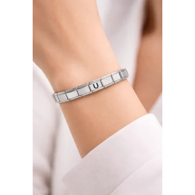 BUĞZ Kişiye Özel U Harfli Çelik Bileklik – Paslanmaz Çelik, Zarif Bilekliği, Ayarlanabilir Harf Bileklik