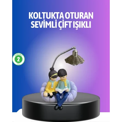 BUĞZ Kitap Okuyan Çift Figürlü Gece Lambası Romantik Dekoratif Masa Lambası