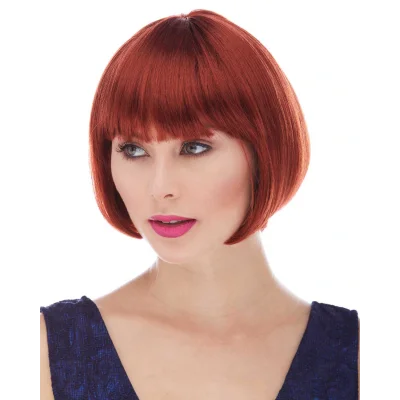 BUĞZ Kızıl Renk Düz Kesim Astarlı Küt Parti Peruğu