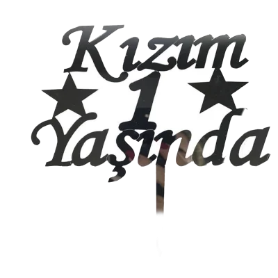 BUĞZ Kızım 1 Yaşında İlk Yaş Doğum Günü Partisi Pleksi Pasta Süsü Gümüş Renk - Lisinya