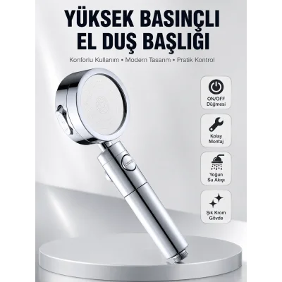 BUĞZ Kolay Montajlı 3 Modlu Yüksek Basınç Duş Başlığı
