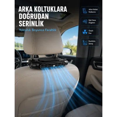 BUĞZ Koltuk Başlığına Takılan Araç Soğutucu Fan Ayarlanabilir 3 Hız Kademeli