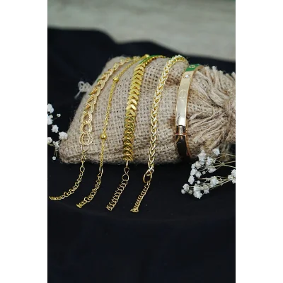 BUĞZ Kombin Bileklik Altın Kaplama Lüks Trend 5 Adet