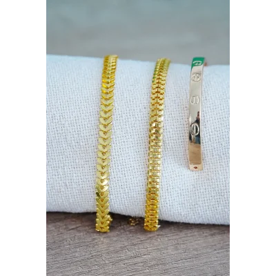 BUĞZ Kombin Bileklik Gold Kılçık Tırtıl ve Düz Cırt Model 3 Adet Birden