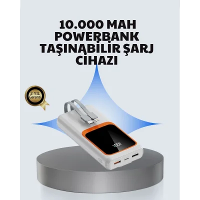 BUĞZ Kompakt 10000 mAh Powerbank – Dijital Göstergeli, Type-C ve Lightning Uyumlu