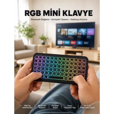 BUĞZ Kompakt Siyah RGB Işıklı Bluetooth Mini Klavye