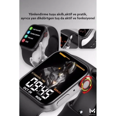 BUĞZ Konuşma Özellikli Smart Watch 7 Akıllı Saat Su Geçirmez Yan Tuşlu Köşeli Yeni Alüminyum Kasa (siyah) ( BUĞZ )