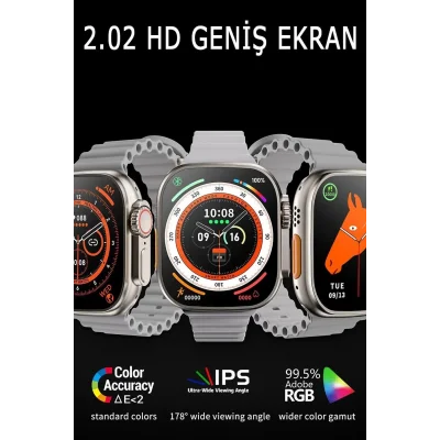 BUĞZ Kordon Kilitli Vidalı Gri Akıllı Saat, 2.08 İnç Ekran, Nabız ve Uyku Takibi, GPS ve Suya Dayanıklı