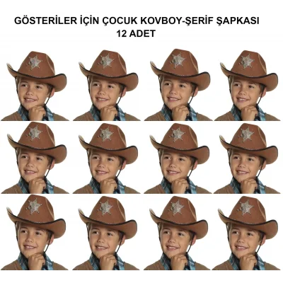 BUĞZ Kovboy Şerif Şapkası Kahve 12 Adet - Kostüm, Parti Ve Gösteri Şapkası