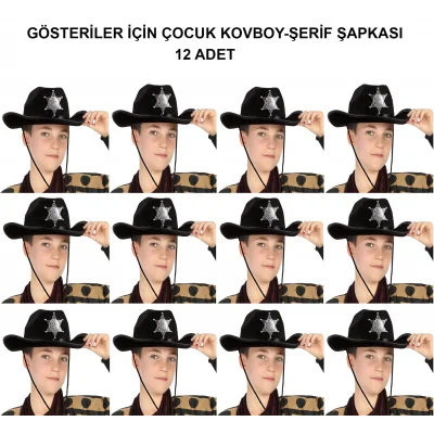 BUĞZ Kovboy Şerif Şapkası Siyah 12 Adet - Kostüm, Parti Ve Gösteri Şapkası