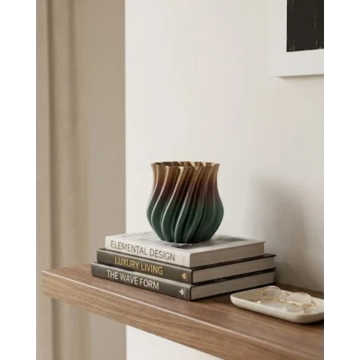 BUĞZ Koyu Metalik Kıvrımlı 3D Vazo Minimal Lüks Ev Ofis Dekoru